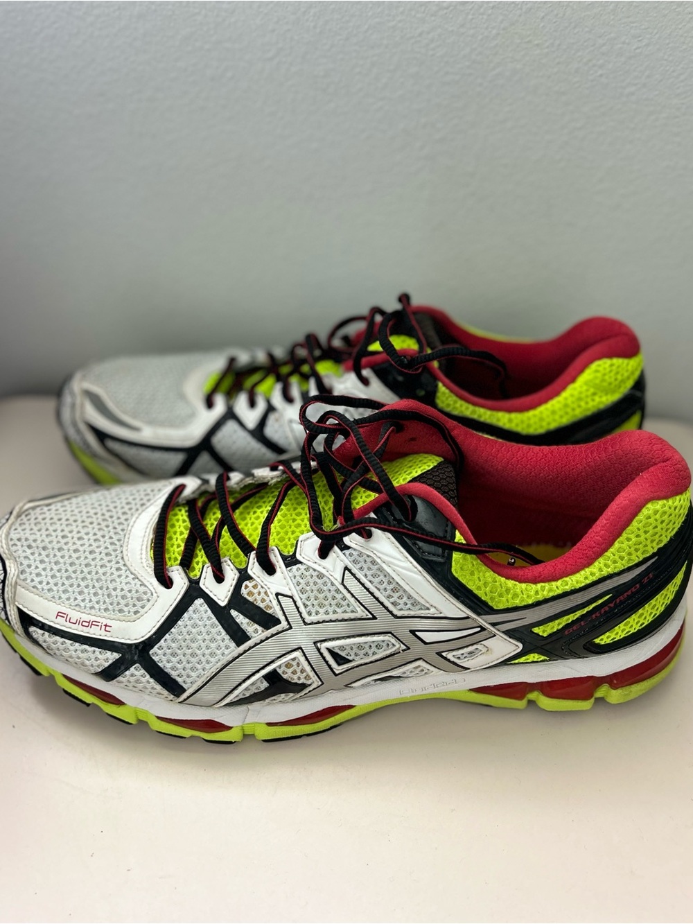 Asics Shoes 2014 Gel Kayano 21 Lightning Yellow Red Silver Vtg Sz 14 Mens